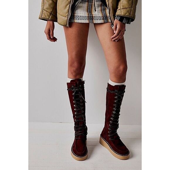 New Free People Ava Tall Lace Up Boots Size 37